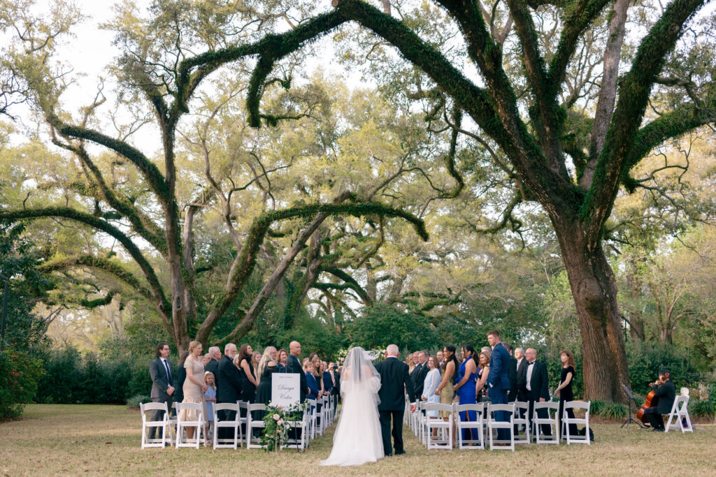 Wedding Ceremony under oak trees